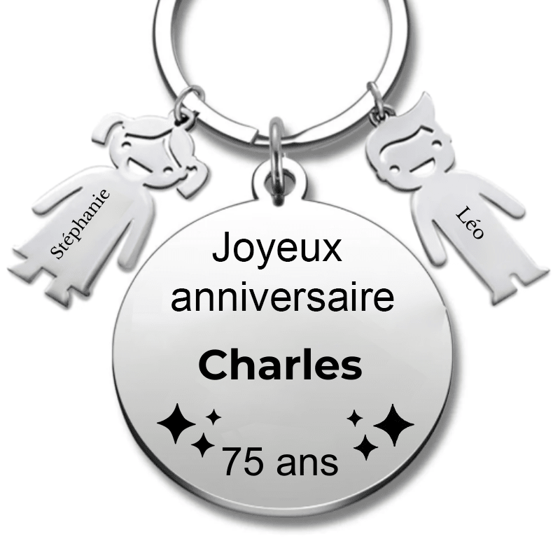 Le Porte - Clef "Joyeux anniversaire XXX 75 ans" - Prénom A Personnaliser - Les Bijoux de Marilou