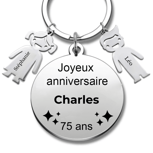 Le Porte - Clef "Joyeux anniversaire XXX 75 ans" - Prénom A Personnaliser - Les Bijoux de Marilou