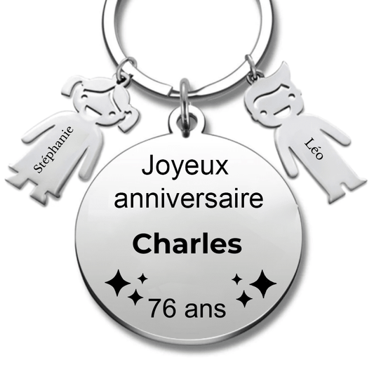 Le Porte - Clef "Joyeux anniversaire XXX 76 ans" - Prénom A Personnaliser - Les Bijoux de Marilou