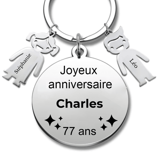 Le Porte - Clef "Joyeux anniversaire XXX 77 ans" - Prénom A Personnaliser - Les Bijoux de Marilou