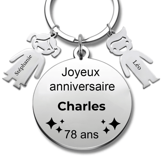 Le Porte - Clef "Joyeux anniversaire XXX 78 ans" - Prénom A Personnaliser - Les Bijoux de Marilou
