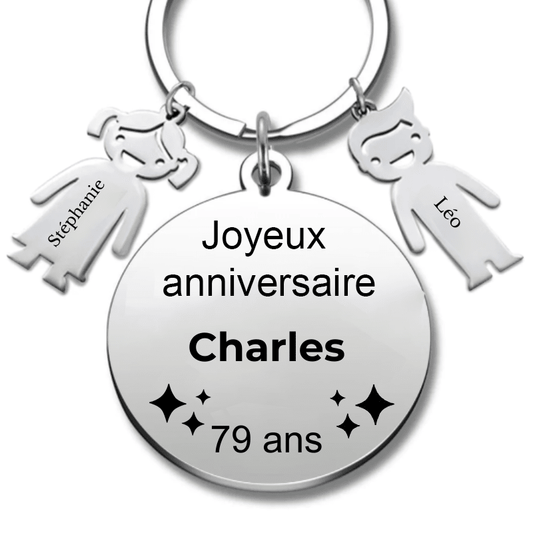 Le Porte - Clef "Joyeux anniversaire XXX 79 ans" - Prénom A Personnaliser - Les Bijoux de Marilou