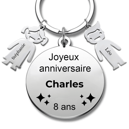 Le Porte - Clef "Joyeux anniversaire XXX 8 ans" - Prénom A Personnaliser - Les Bijoux de Marilou
