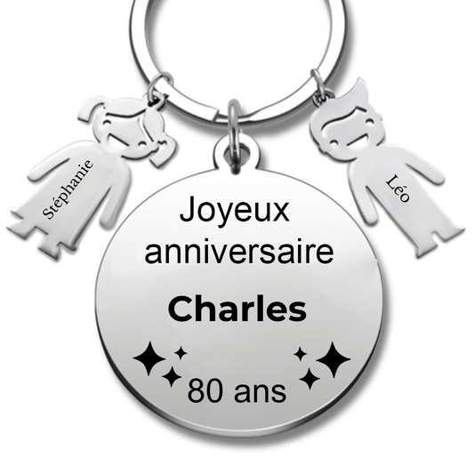 Le Porte - Clef "Joyeux anniversaire XXX 80 ans" - Prénom A Personnaliser - Les Bijoux de Marilou