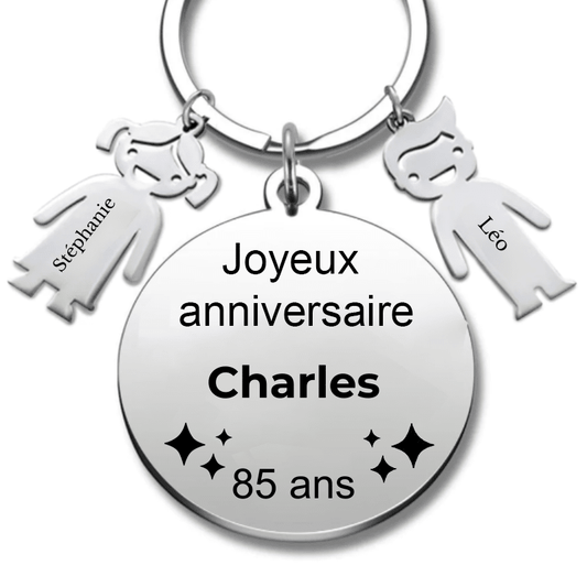 Le Porte - Clef "Joyeux anniversaire XXX 85 ans" - Prénom A Personnaliser - Les Bijoux de Marilou