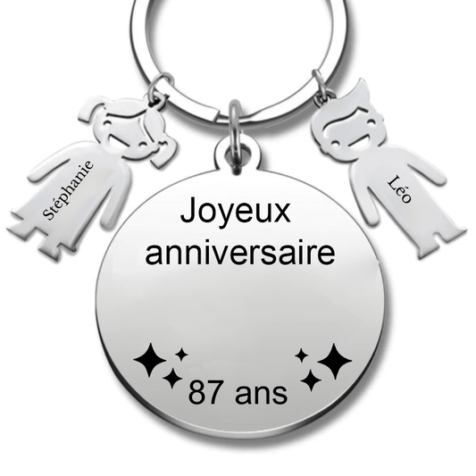 Le Porte - Clef "Joyeux anniversaire XXX 87 ans" - Prénom A Personnaliser - Les Bijoux de Marilou
