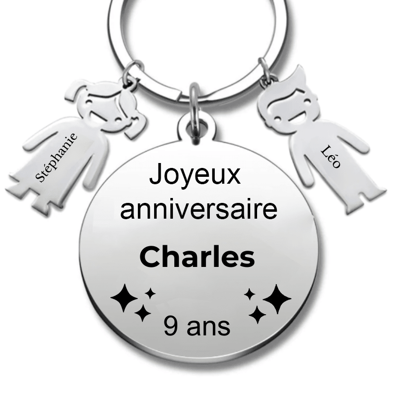 Le Porte - Clef "Joyeux anniversaire XXX 9 ans" - Prénom A Personnaliser - Les Bijoux de Marilou