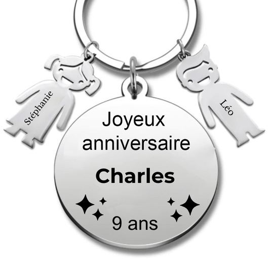 Le Porte - Clef "Joyeux anniversaire XXX 9 ans" - Prénom A Personnaliser - Les Bijoux de Marilou