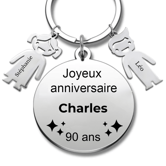 Le Porte - Clef "Joyeux anniversaire XXX 90 ans" - Prénom A Personnaliser - Les Bijoux de Marilou