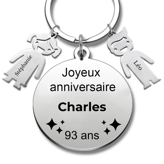 Le Porte - Clef "Joyeux anniversaire XXX 93 ans" - Prénom A Personnaliser - Les Bijoux de Marilou
