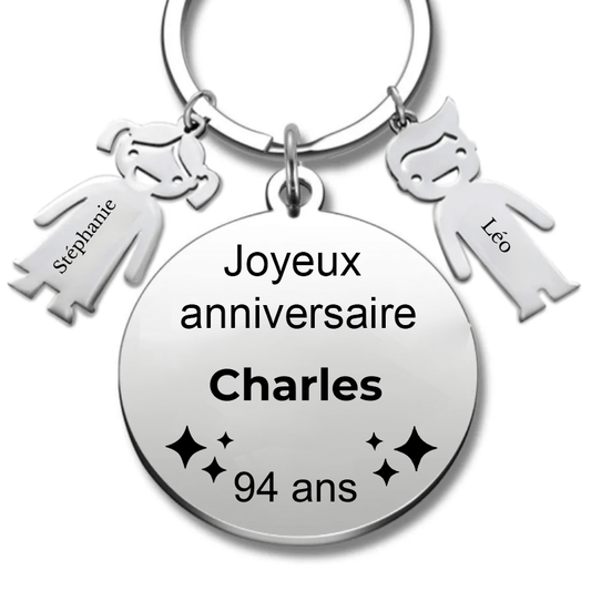 Le Porte - Clef "Joyeux anniversaire XXX 94 ans" - Prénom A Personnaliser - Les Bijoux de Marilou