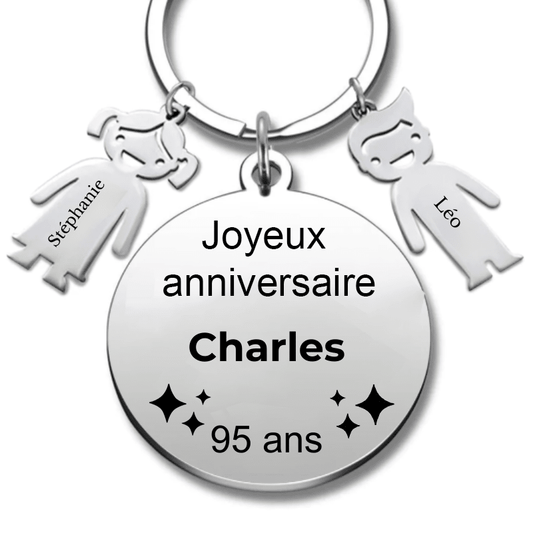 Le Porte - Clef "Joyeux anniversaire XXX 95 ans" - Prénom A Personnaliser - Les Bijoux de Marilou