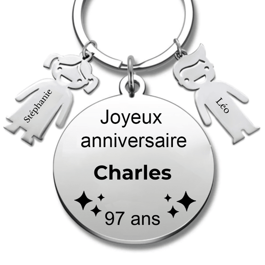 Le Porte - Clef "Joyeux anniversaire XXX 97 ans" - Prénom A Personnaliser - Les Bijoux de Marilou
