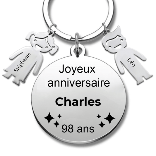 Le Porte - Clef "Joyeux anniversaire XXX 98 ans" - Prénom A Personnaliser - Les Bijoux de Marilou