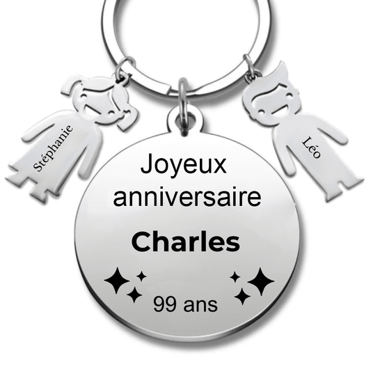 Le Porte - Clef "Joyeux anniversaire XXX 99 ans" - Prénom A Personnaliser - Les Bijoux de Marilou
