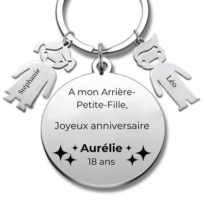 Le Porte-Clef personnalisé Joyeux Anniversaire Arrière Petite Fille - A personnaliser (Prénom/Age)