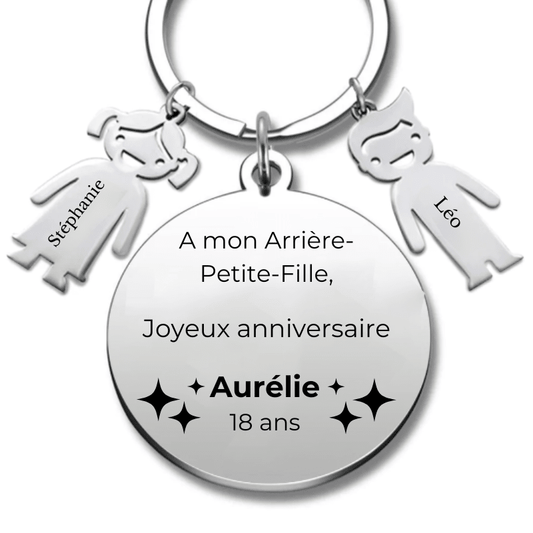 Le Porte - Clef personnalisé Joyeux Anniversaire Arrière Petite Fille - A personnaliser (Prénom/Age) - Les Bijoux de Marilou