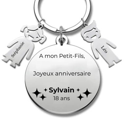 Le Porte-Clef personnalisé Joyeux Anniversaire Petit Fils - A personnaliser (Prénom/Age)