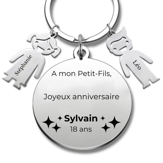 Le Porte - Clef personnalisé Joyeux Anniversaire Petit Fils - A personnaliser (Prénom/Age) - Les Bijoux de Marilou