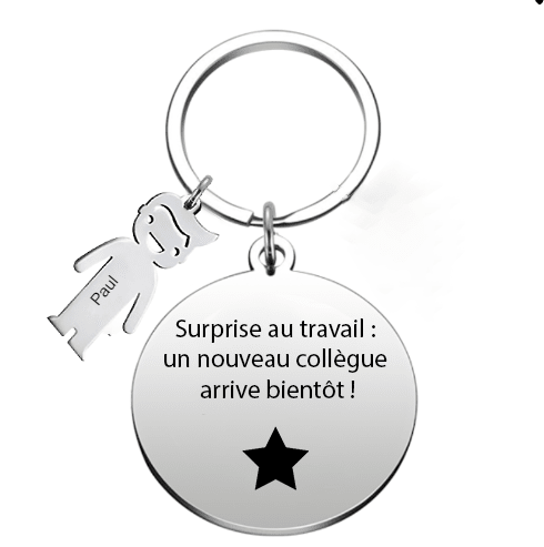 Le Porte - Clef "Surprise au travail : un nouveau collègue arrive bientôt !" - Les Bijoux de Marilou