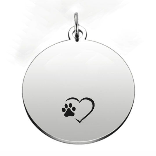 Médaille chien personnalisé en acier inoxydable gravée d'une patte dans un cœur