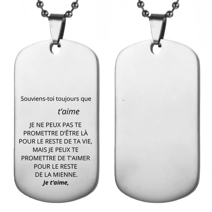 Collier personnalisé homme gravé Souviens-toi toujours que XXX t'aime je ne peux pas te promettre