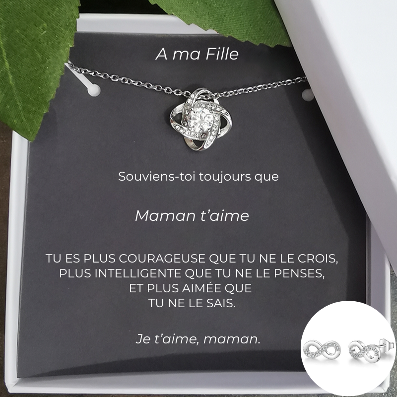Parure collier pour ma fille de maman avec carte message et boucles d'oreilles infinies offertes