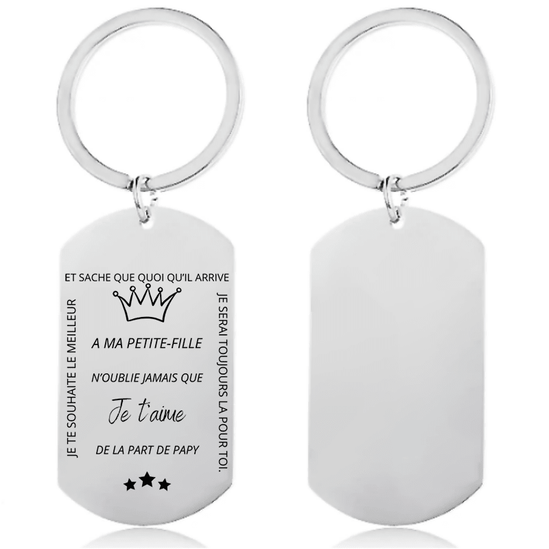 Porte-clé plaque acier gravé « À ma Petite-Fille » de la part de Papy