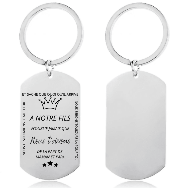 Porte-clé à notre fils personnalisé gravé Nous t'aimons, de la part de Maman et Papa - Les Bijoux de Marilou