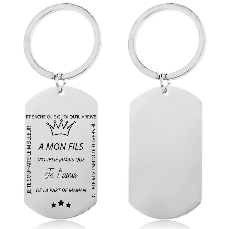 Porte-clé à mon fils personnalisé gravé N'oublie jamais que je t'aime, de la part de Maman - Les Bijoux de Marilou