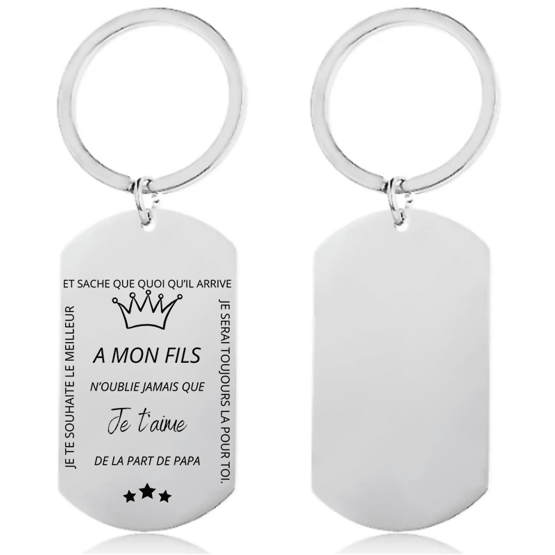 Porte-clé à mon fils personnalisé gravé N'oublie jamais que je t'aime, de la part de Papa - Les Bijoux de Marilou