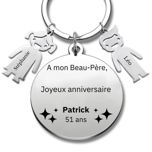 Porte Clé Beau Père Personnalisé Joyeux Anniversaire Beau Père - A personnaliser (Prénom/Age) - Les Bijoux de Marilou