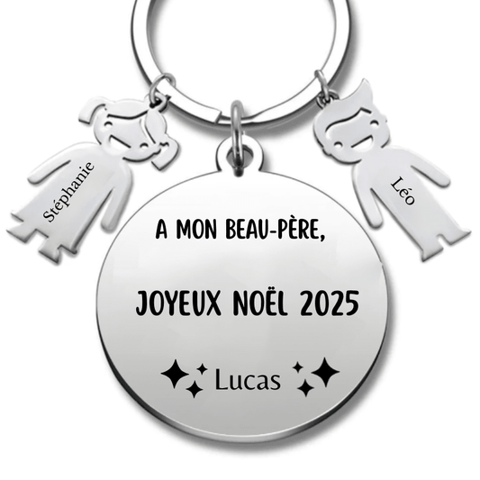 Porte Clé Beau Père Personnalisé Joyeux Noël Beau Père - A personnaliser (Prénom/Age) - Les Bijoux de Marilou