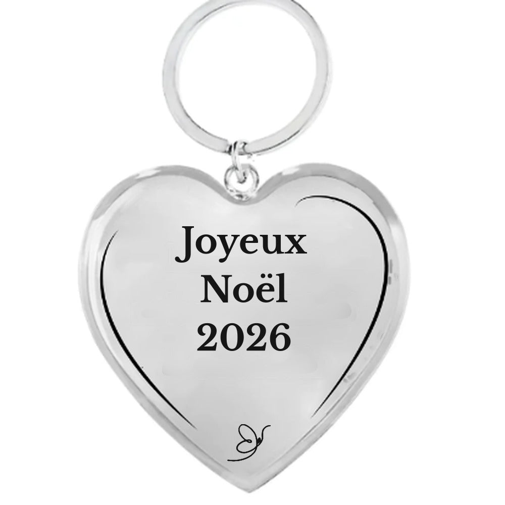 Porte-Clé Cœur gravé Joyeux Noël 2026 sur fond blanc - Les Bijoux de Marilou
