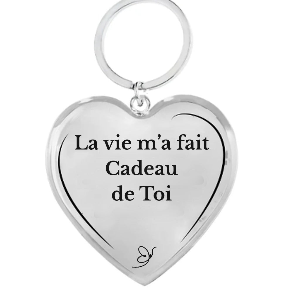 Porte-Clé Cœur gravé La vie m'a fait Cadeau de Toi sur fond blanc - Les Bijoux de Marilou