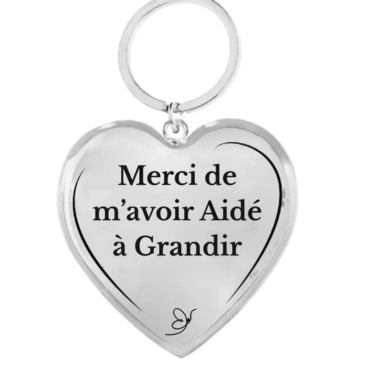 Porte-Clé Cœur gravé Merci de m'avoir Aidé à Grandir sur fond blanc - Les Bijoux de Marilou