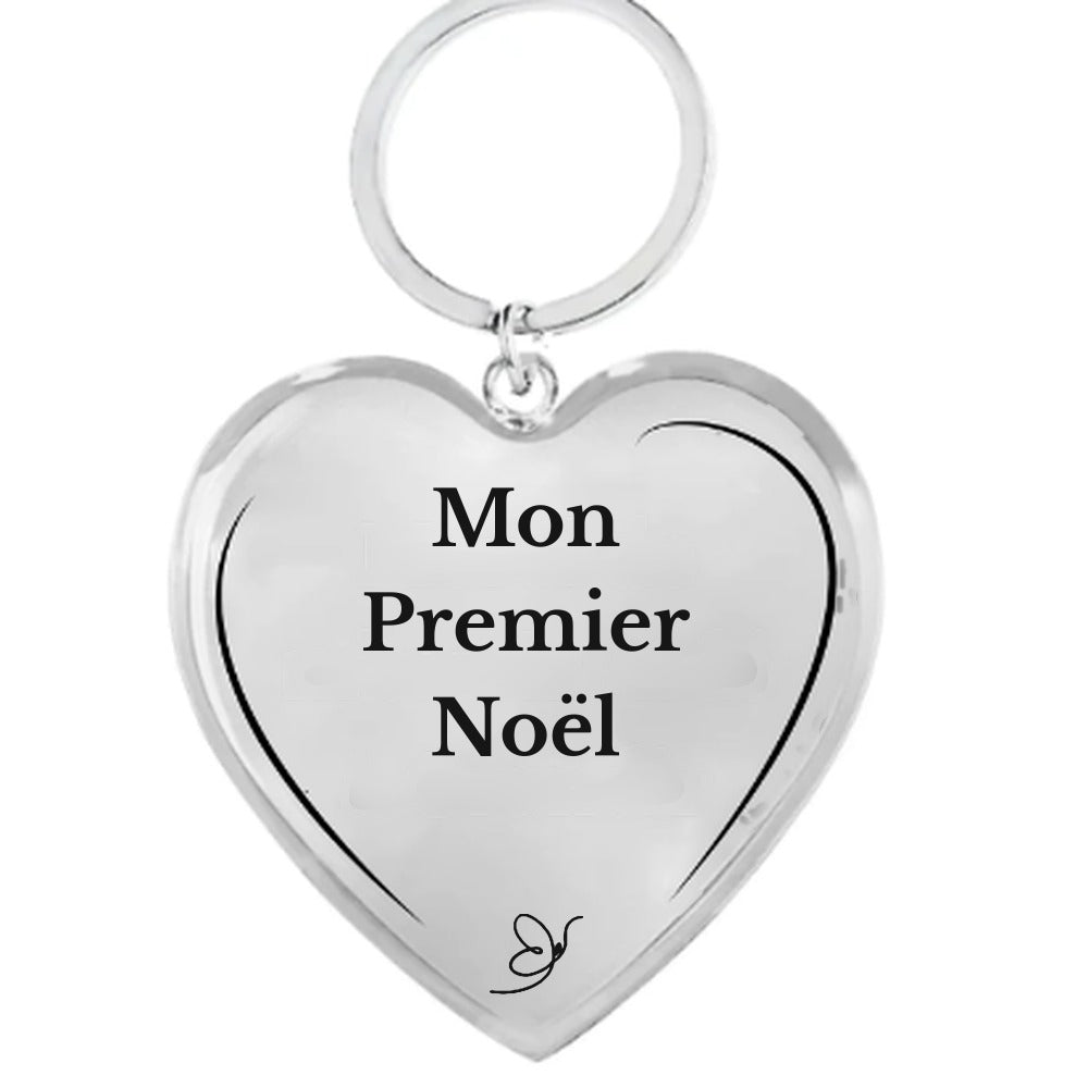 Porte-Clé Cœur gravé Mon Premier Noël sur fond blanc - Les Bijoux de Marilou