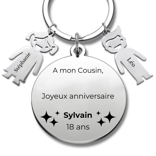 Porte Clé Cousin Personnalisé Joyeux Anniversaire Cousin - A personnaliser (Prénom/Age) - Les Bijoux de Marilou