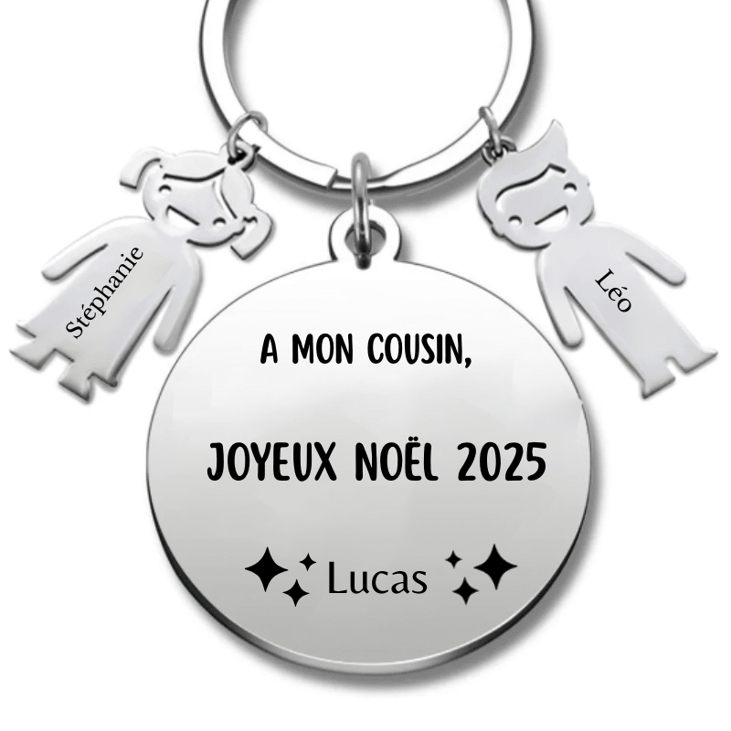 Porte Clé Cousin Personnalisé Joyeux Noël Cousin - A personnaliser (Prénom) - Les Bijoux de Marilou