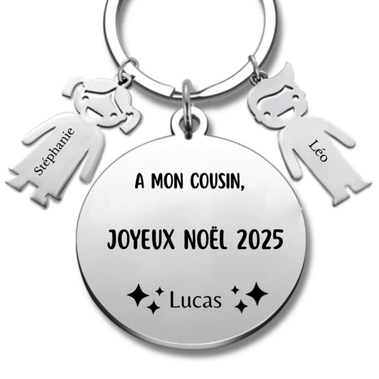 Porte Clé Cousin Personnalisé Joyeux Noël Cousin - A personnaliser (Prénom) - Les Bijoux de Marilou