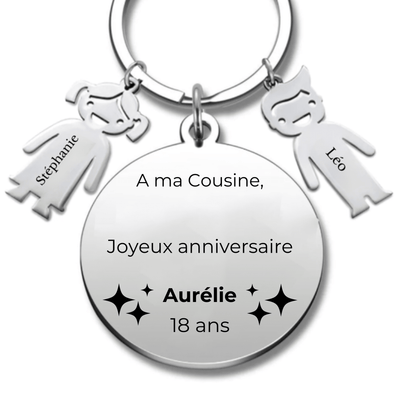 Porte Clé Cousine Personnalisé Joyeux Anniversaire Cousine - A personnaliser (Prénom/Age)