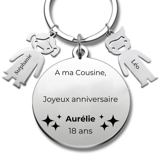 Porte Clé Cousine Personnalisé Joyeux Anniversaire Cousine - A personnaliser (Prénom/Age) - Les Bijoux de Marilou