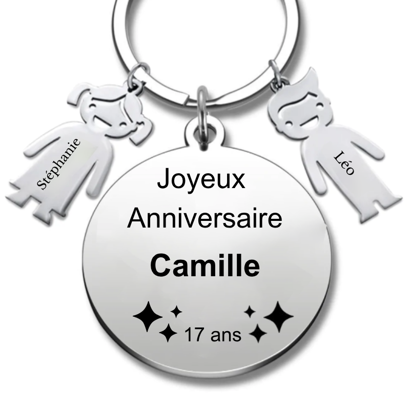 Porte-clé joyeux anniversaire 17 ans gravé personnalisé avec prénom et breloques proches acier inoxydable