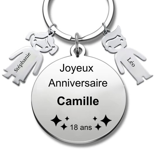 Porte-clé joyeux anniversaire 18 ans gravé personnalisé avec prénom et breloques proches acier inoxydable