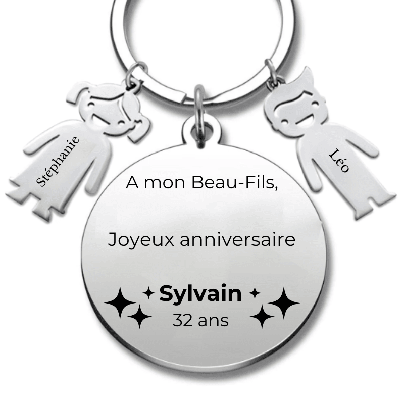 Porte-clé joyeux anniversaire beau-fils personnalisé gravé A mon Beau-Fils avec prénom âge et breloques