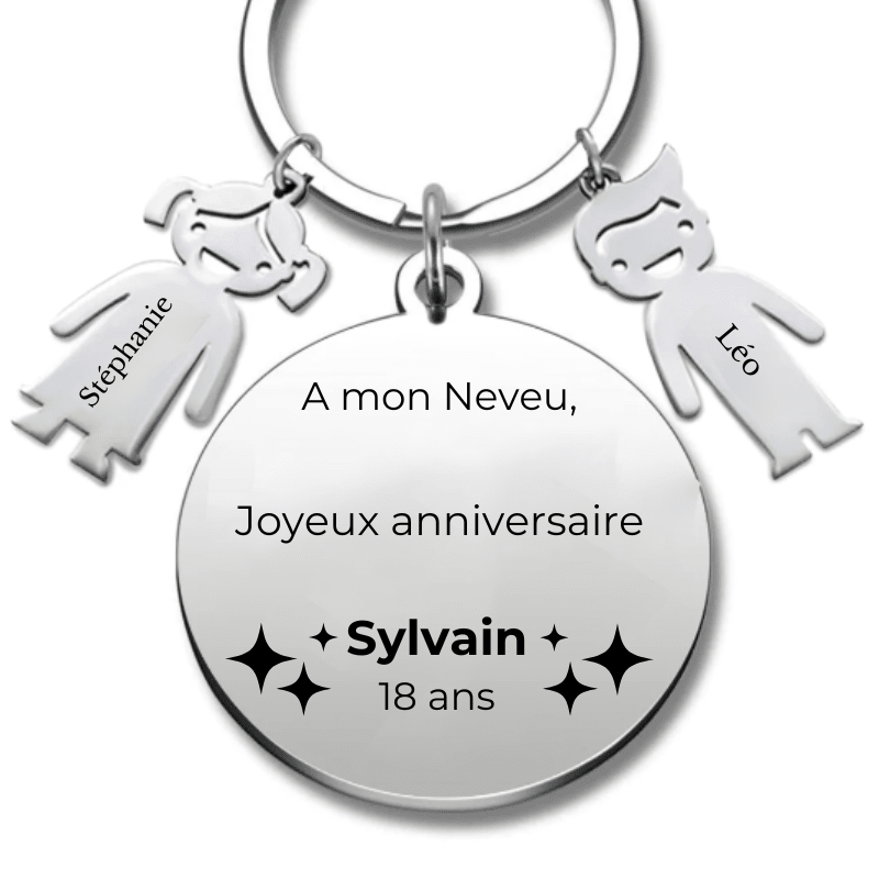 Porte-clé joyeux anniversaire mon neveu personnalisé gravé A mon Neveu avec prénom âge et breloques