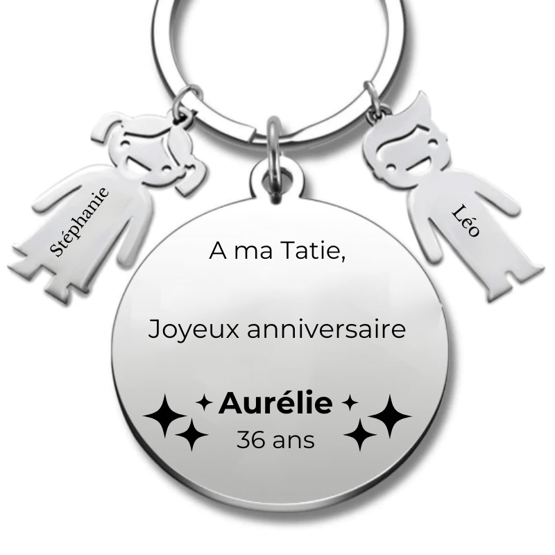 Porte Clé Joyeux Anniversaire Tatie - A personnaliser (Prénom/Age) - Les Bijoux de Marilou