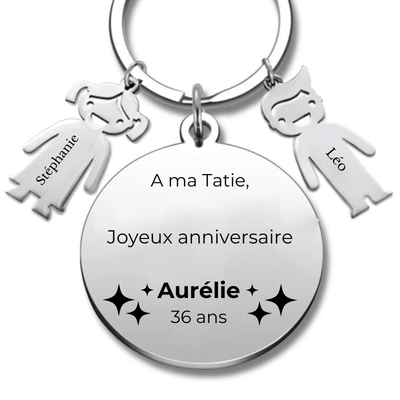 Porte Clé Joyeux Anniversaire Tatie - A personnaliser (Prénom/Age)