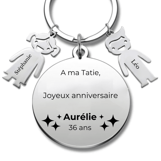 Porte Clé Joyeux Anniversaire Tatie - A personnaliser (Prénom/Age) - Les Bijoux de Marilou