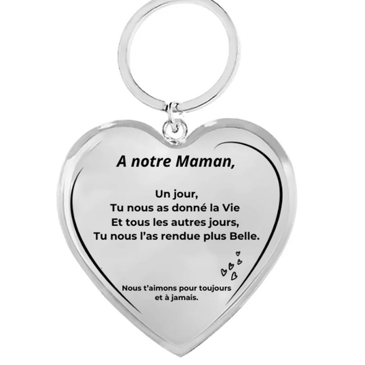 Porte-clé maman cœur gravé « A notre Maman » avec poème, variante pour plusieurs enfants